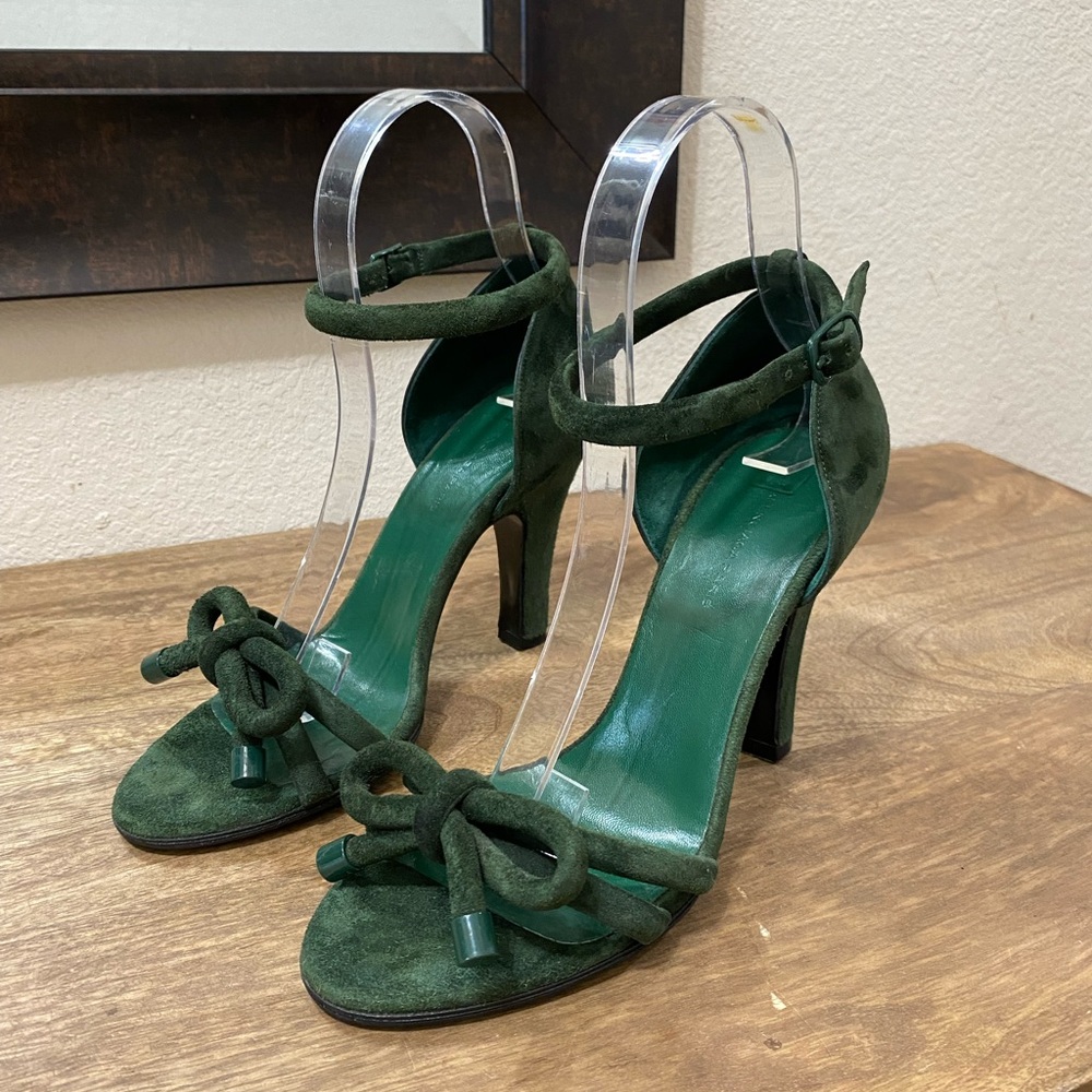 Balenciaga Suede Green Sling back Heel Women Sandals EU Size 37 / US Size 7